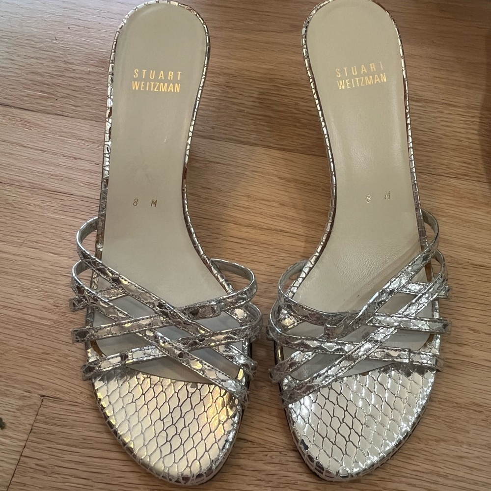 Stuart Weitzman Silver Heels with Elegant Design